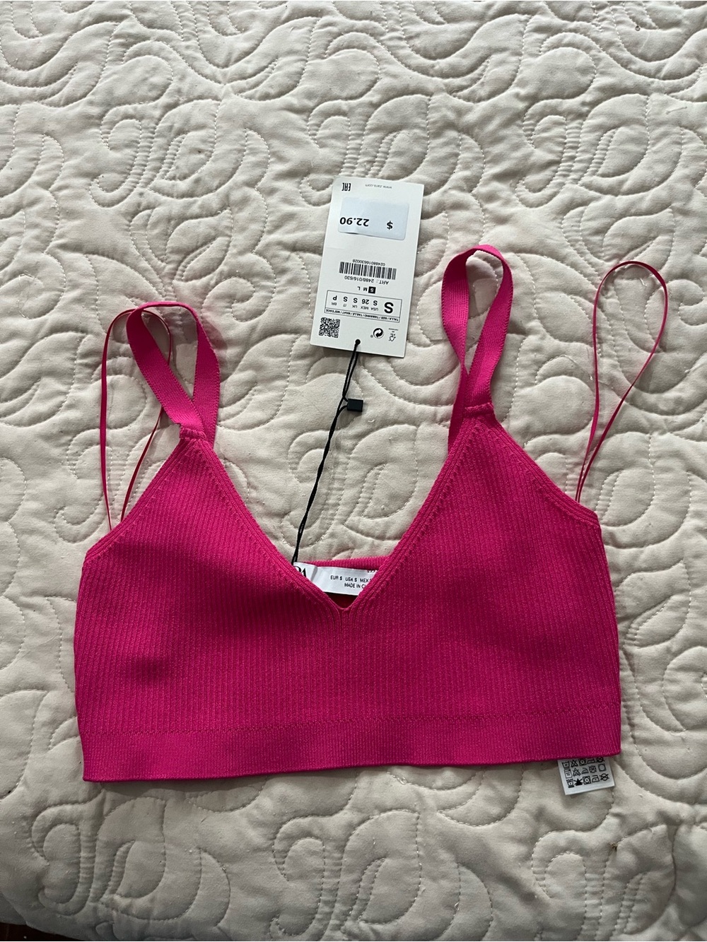 NWT Hot Pink Ribbed Bralette Top Size Small